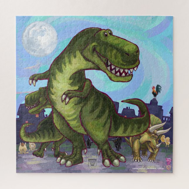 Quebra-cabeça Desfile de Animais Dinossauros na Cidade (Vertical)