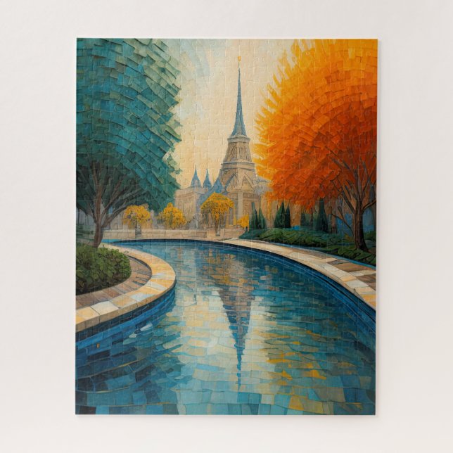 Quebra-cabeça Design Abstrato Moderno Laranja Azul Dourado Europ (Vertical)