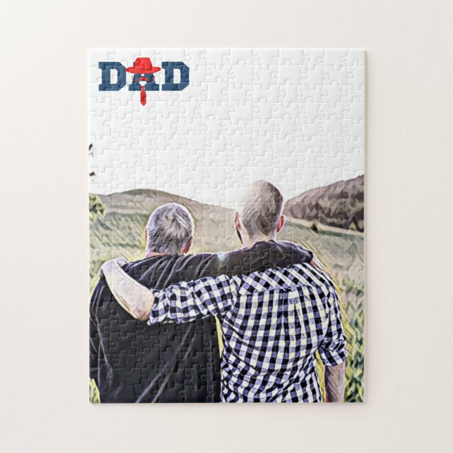 Quebra-cabeça design azul e vermelho para o melhor pai de sempre (Vertical)