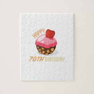 Quebra-cabeça Design de aniversário de 70 bonitinho com bolo de