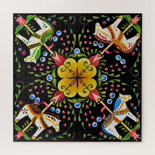 Quebra-cabeça Design de cavalo foliar norueguês/nórdico/suíço (Horizontal)