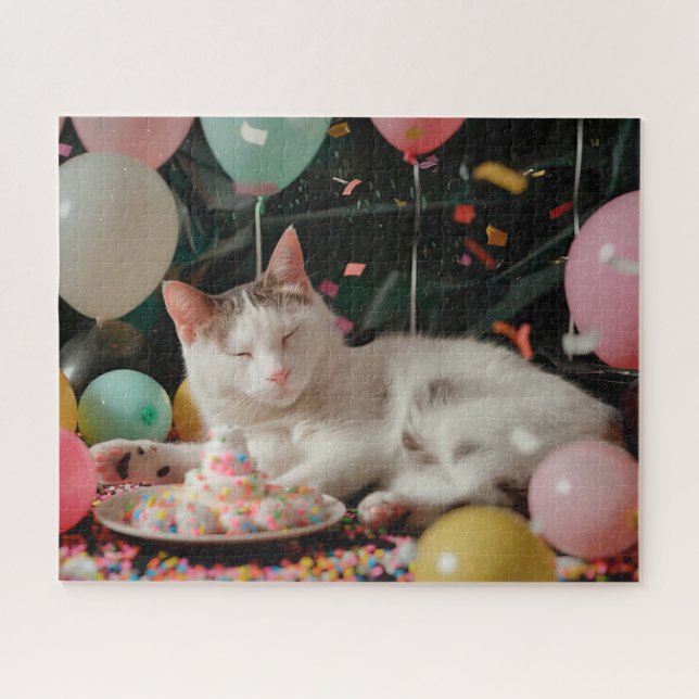 Quebra-cabeça Design de Celebração de Aniversário de Gato Adoráv (Horizontal)