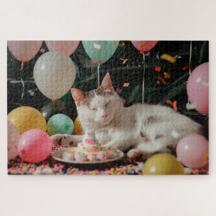 Quebra-cabeça Design de Celebração de Aniversário de Gato Adoráv