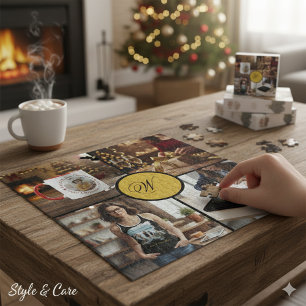 Quebra-cabeça Design de Monograma Personalizado com Quatro Fotos