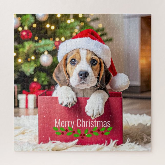 Quebra-cabeça Design de Natal de Cachorrinho Beagle, (Vertical)