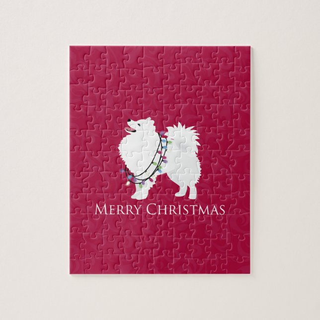 Quebra-cabeça Design de Natal Feliz - Cachorro Eskimo Americano (Vertical)