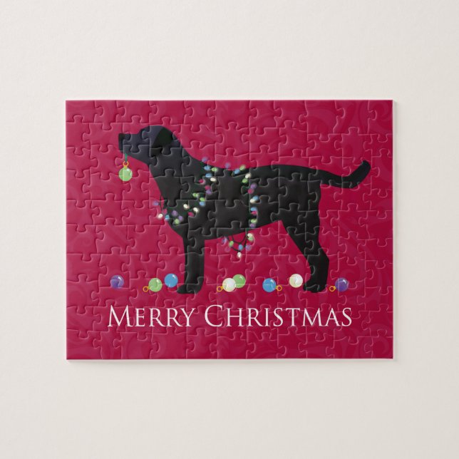 Quebra-cabeça Design de Natal Merry Black Lab (Horizontal)