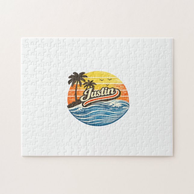 Quebra-cabeça Design de Nome Justin Retro Sunset (Horizontal)