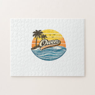 Quebra-cabeça Design de Nome Owen Retro Pôr do Sol