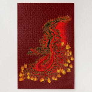 Quebra-cabeça Design de ouro e vermelho do Dragão da China