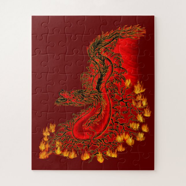 Quebra-cabeça Design de ouro e vermelho do Dragão da China (Vertical)