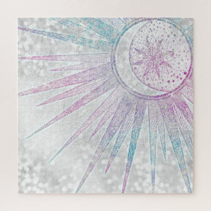 Quebra-cabeça Design de prata Elegante Iridescente Sun Moon Mand