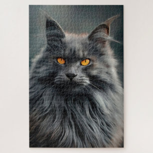 Quebra-cabeça Design de Retrato Gato de Cabelo Longo Majestoso