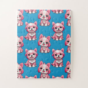 Quebra-cabeça Design do padrão de cachorros cor-de-rosa - azul