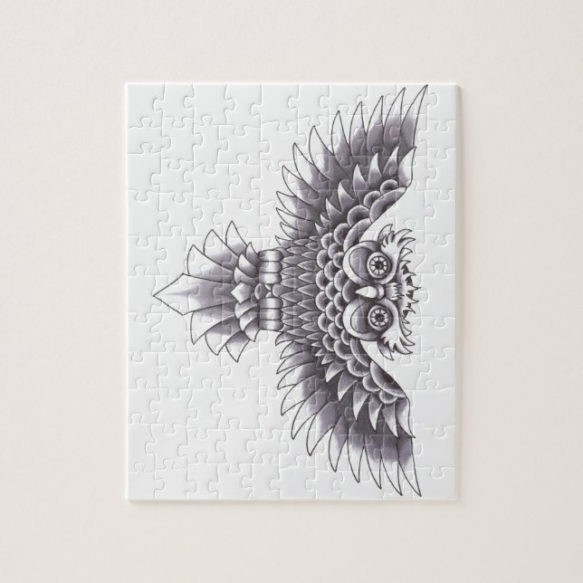 Quebra-cabeça Design do tatuagem da coruja da velha escola (Vertical)