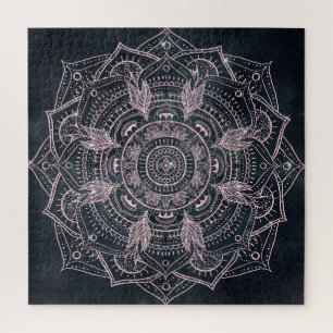 Quebra-cabeça Design Elegante de Cinza de Mandala Dourada