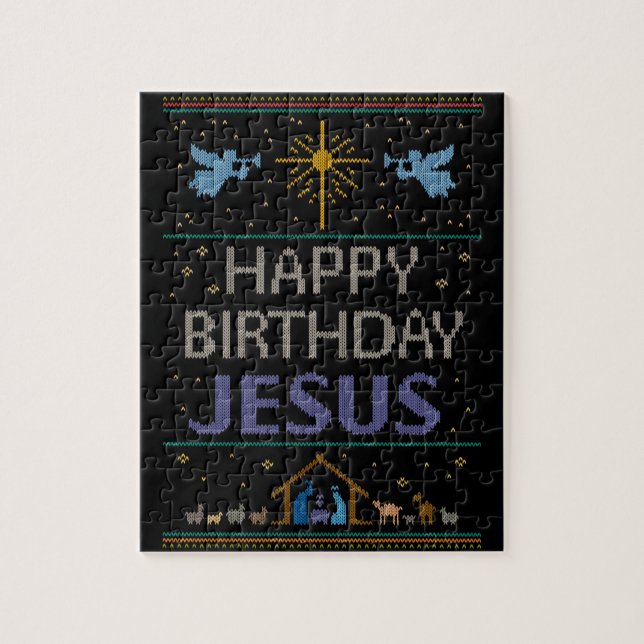 Quebra-cabeça Design Feliz Aniversário Feliz de Jesus Religioso (Vertical)