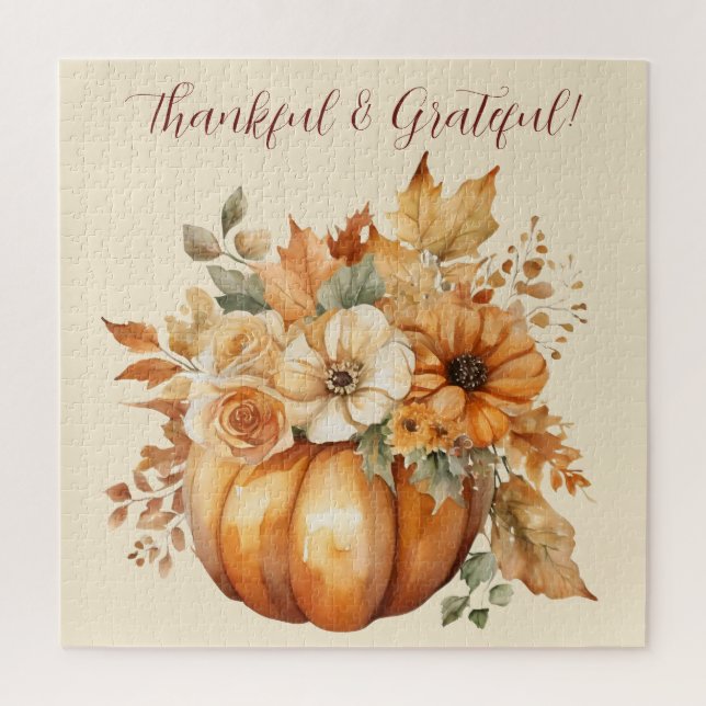 Quebra-cabeça Design Floral de Abóbora de Aquarela (Vertical)