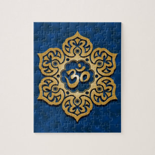 Quebra-cabeça Design floral de Aum, azul dourado