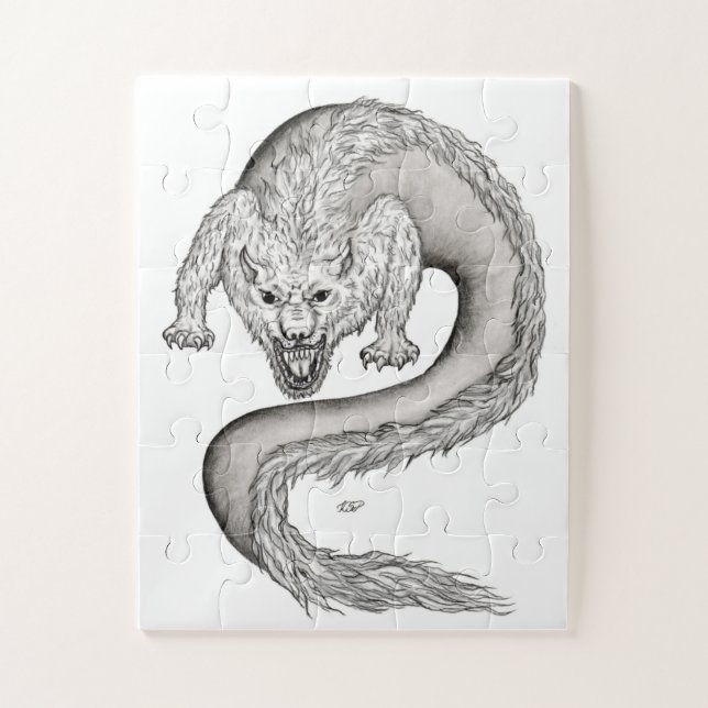 Quebra-cabeça Design preto e branco do Wolfdragon (Vertical)