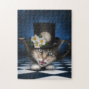 Quebra-cabeça Design Whimsical Teapot Gato Mad Hatter