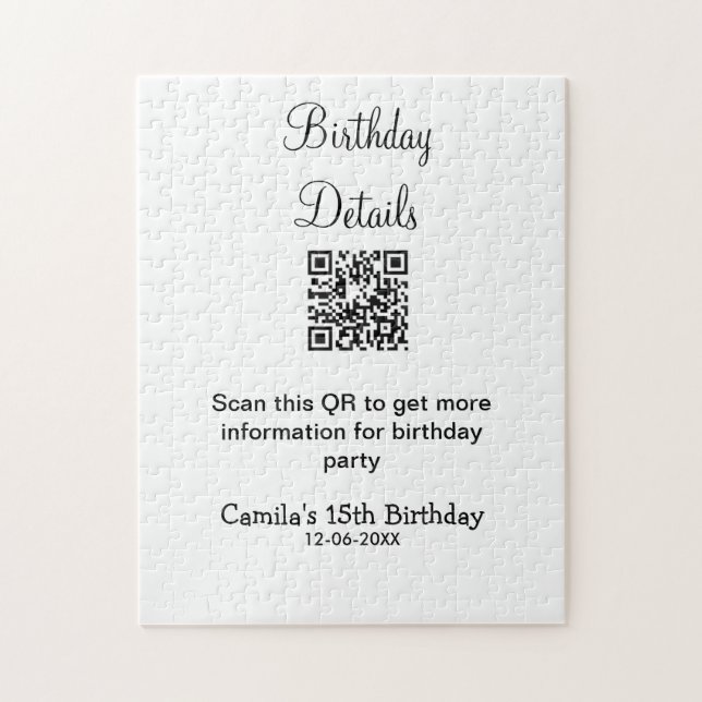 Quebra-cabeça Detalhes da festa de aniversário de verificação QR (Vertical)