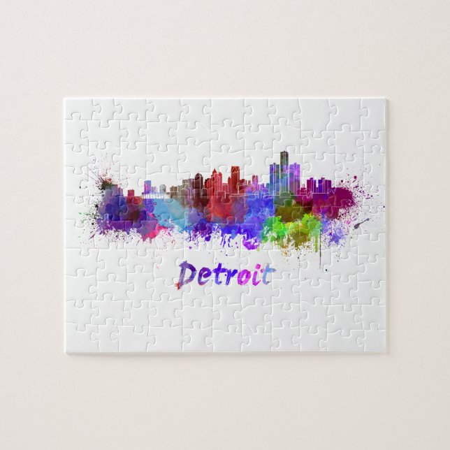 Quebra-cabeça Detroit skyline in watercolor (Horizontal)