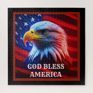 Quebra-cabeça Deus abençoe América EUA Flag Bald Eagle