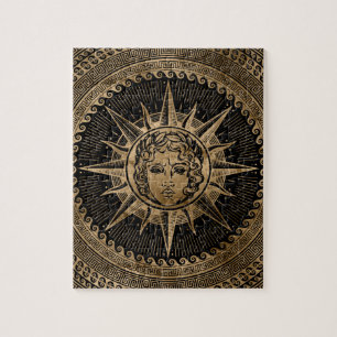 Quebra-cabeça Deus dourado de Apollo Sun no ornamento chave