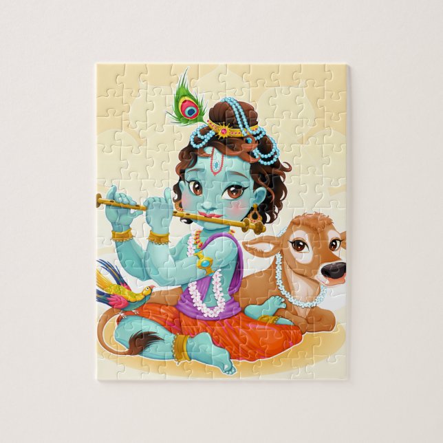Quebra-cabeça Deus indiano de Krishna que joga a ilustração da (Vertical)