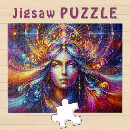 Quebra-cabeça Deusa Cabeça ouro trava Cabelo Azul Olhos Aurora -