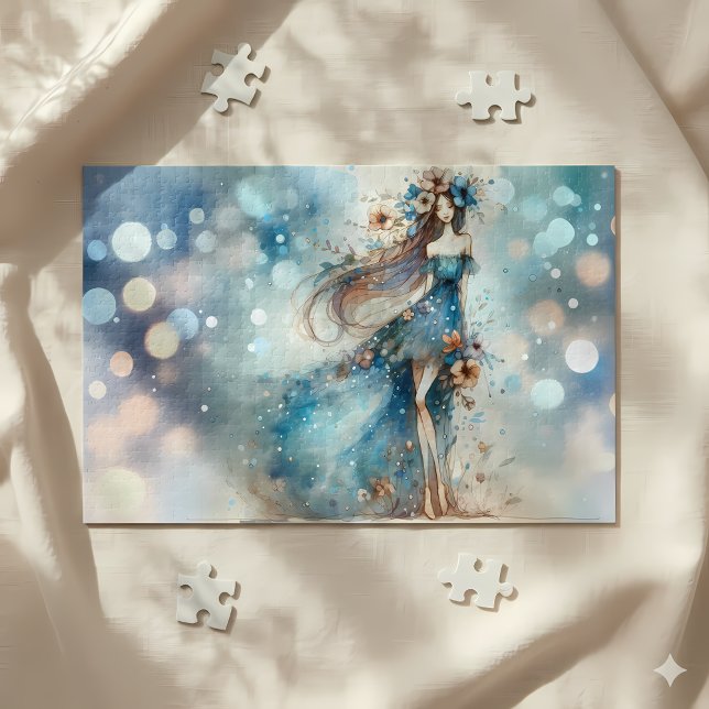 Quebra-cabeça Deusa Fantástica Eetérea em Sonho de Água (Ethereal Fantasy Goddess in a Watercolor Dream Jigsaw Puzzle Mockup A)