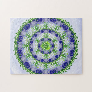 Quebra-cabeça Deusa Lua Verde e Azul Tripla Mandala