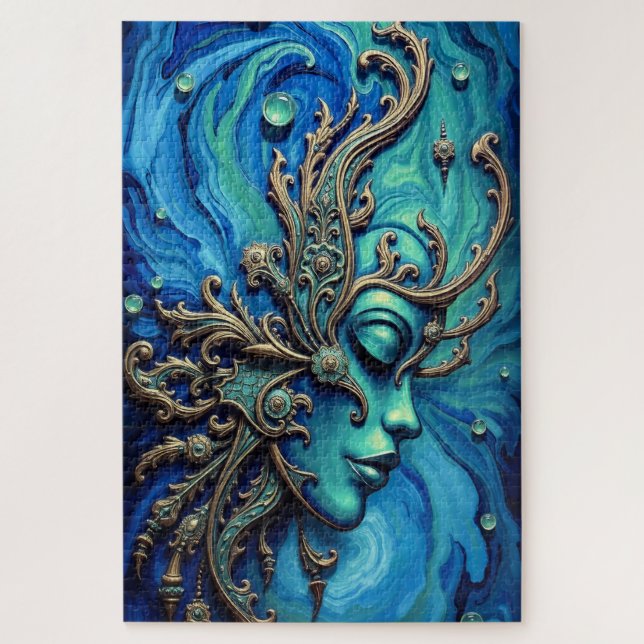 Quebra-cabeça Deusa Oceânica: Arte Mística Nouveau Face (Vertical)