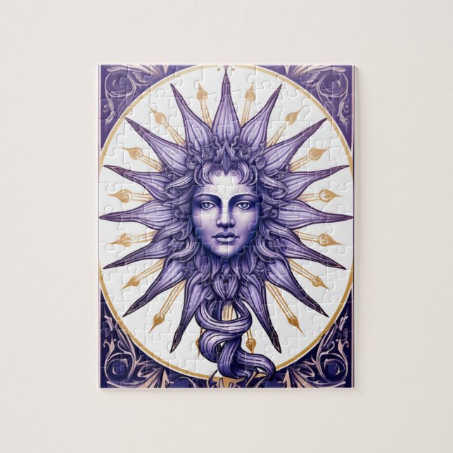 Quebra-cabeça Deusa Solar Celestial Roxa e Branca Mística (Vertical)