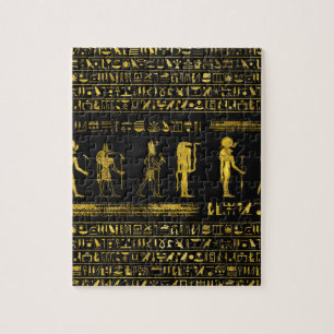 Quebra-cabeça Deuses egípcios dourados e hieroglyphics no couro