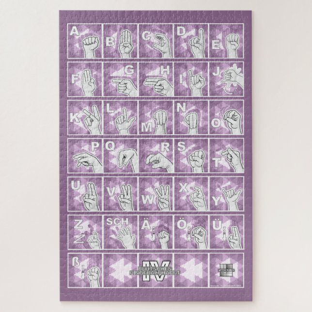 Quebra-cabeça Deutsches Fingeralphabet 4 - lavendelgrau / Puzzle (Vertical)