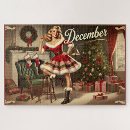 Quebra-cabeça Dezembro Retro Natal Loura Pin-Up Girl