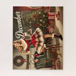 Quebra-cabeça Dezembro Retro Natal Loura Pin-Up Girl