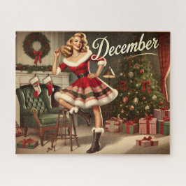 Quebra-cabeça Dezembro Retro Natal Loura Pin-Up Girl