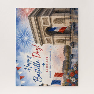 Quebra-cabeça dia da Bastilha Arco do Triunfo Paris França fogo