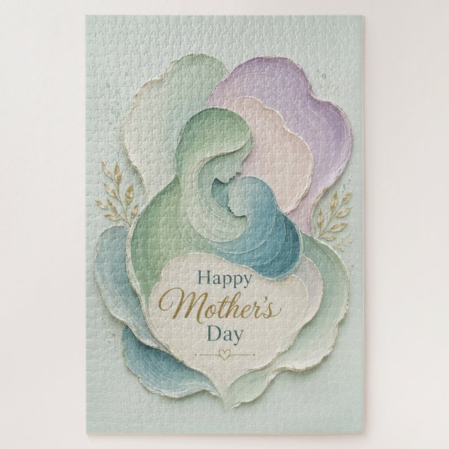 Quebra-cabeça Dia das Mães Silhueta Mãe Filho Abraço (Vertical)