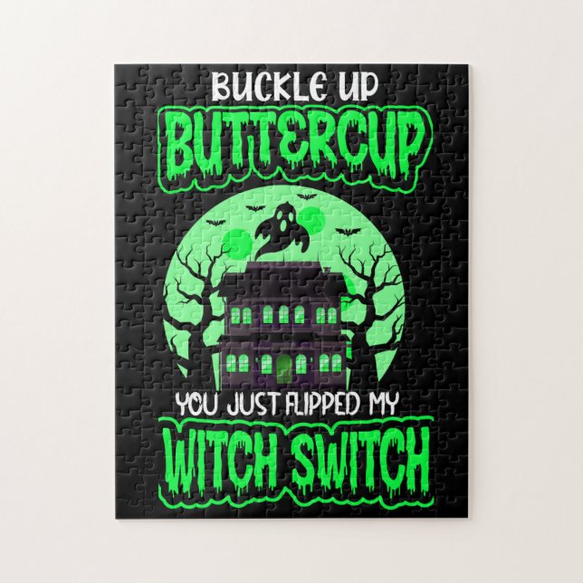 Quebra-cabeça Dia de as Bruxas engraçado Witch Switch Neon Green (Vertical)