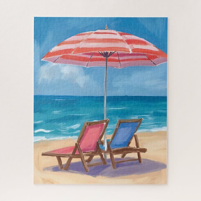 Quebra-cabeça Dia de Praia em Cape Cod | Oceano de Aquarela MA (Vertical)