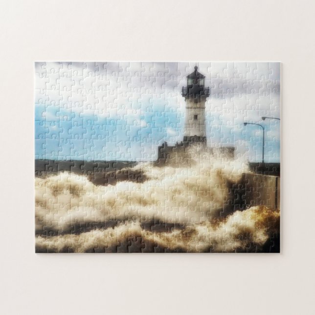 Quebra-cabeça Dia de Tempestade, Farol Duluth Minnesota (Horizontal)