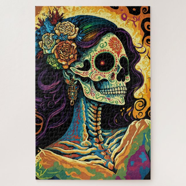 Quebra-cabeça Dia La Catrina da Arte Esquelética Mexicana Morta (Vertical)