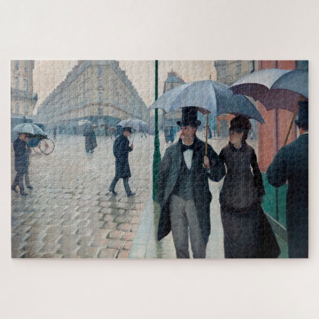 Quebra-cabeça Dia Rainy da Rua Paris por Gustave Caillebotte (Horizontal)