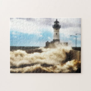 Quebra-cabeça Dia tormentoso, farol Duluth Minnesota