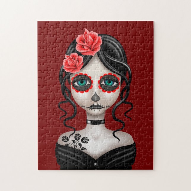 Quebra-cabeça Dia triste da menina inoperante no vermelho (Vertical)