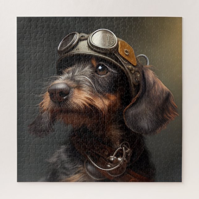 Quebra-cabeça Dieselpunk Wirehaired Dachshund Steampunk Gogggles (Vertical)